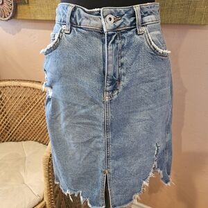 Anthropologie "Pilcro And The Letterpress" Blue Distressed Denim Mini Skirt